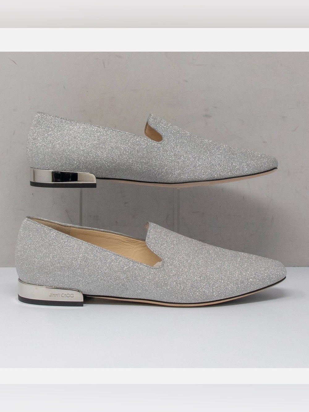 Jimmy Choo Glittering Silver Loafers